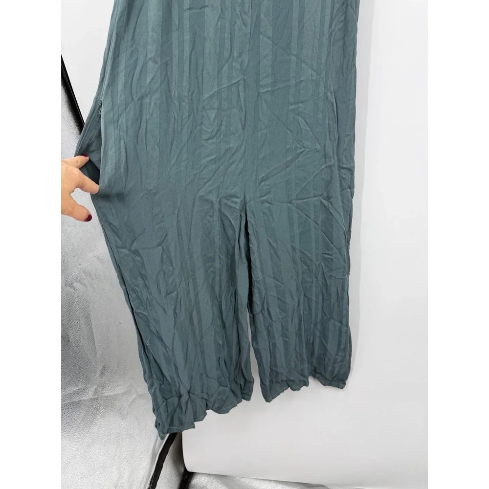 LACAUSA Siena sage Jumpsuit Women S Blue Striped Wide Leg V-Neck Rayon LA20086